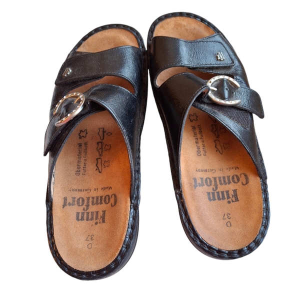 Finn Comfort Mumbai Black Leather Slip-On Sandals Women Size 7 Made in Germany - Picture 2 of 13
